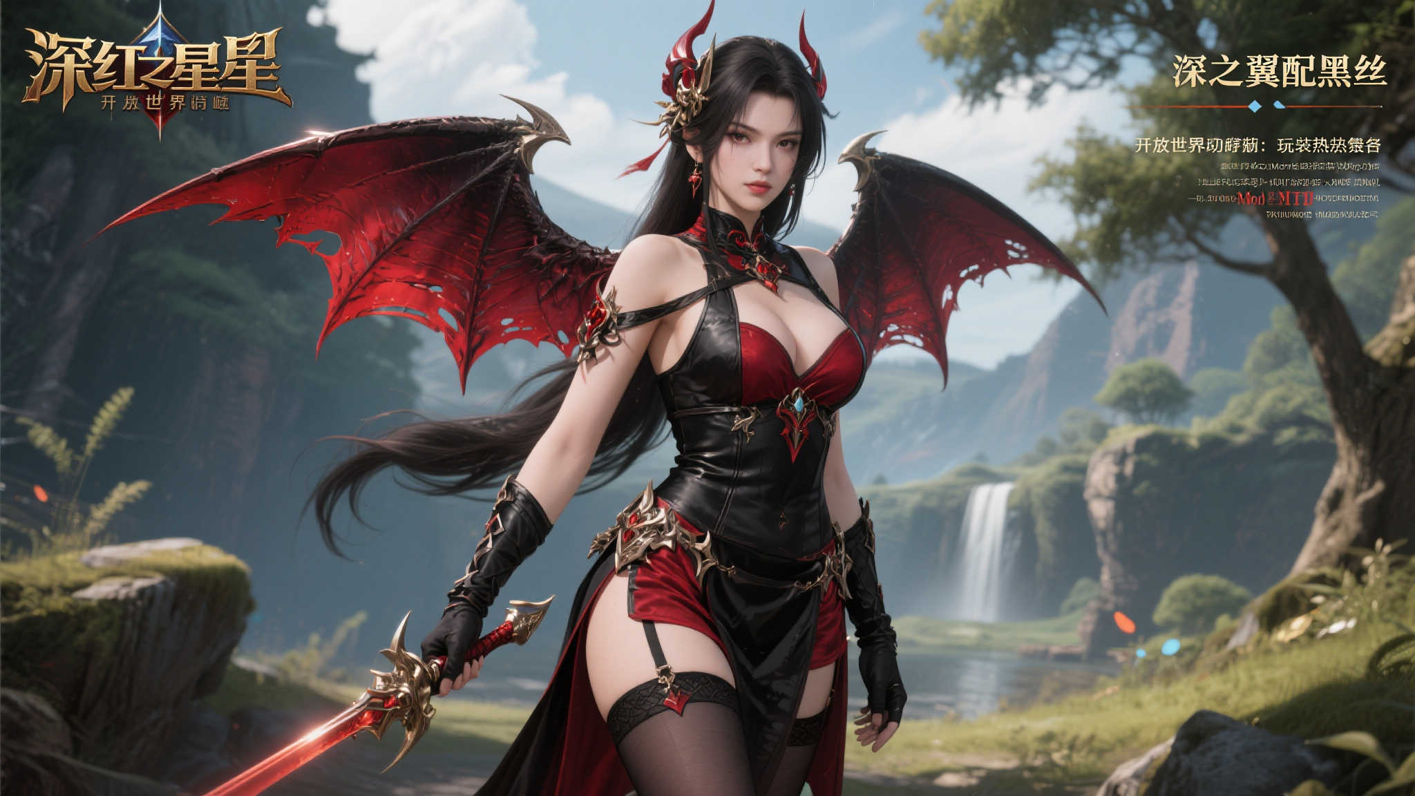 《剑星》魅惑深红之翼搭配黑丝：曲线引人注目！